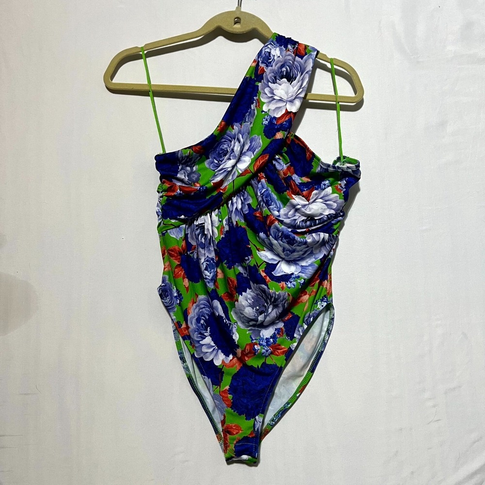 Zara Asymmetrical Bodysuit Women's‎ Large Multicolor Floral Stretch One Shoulder